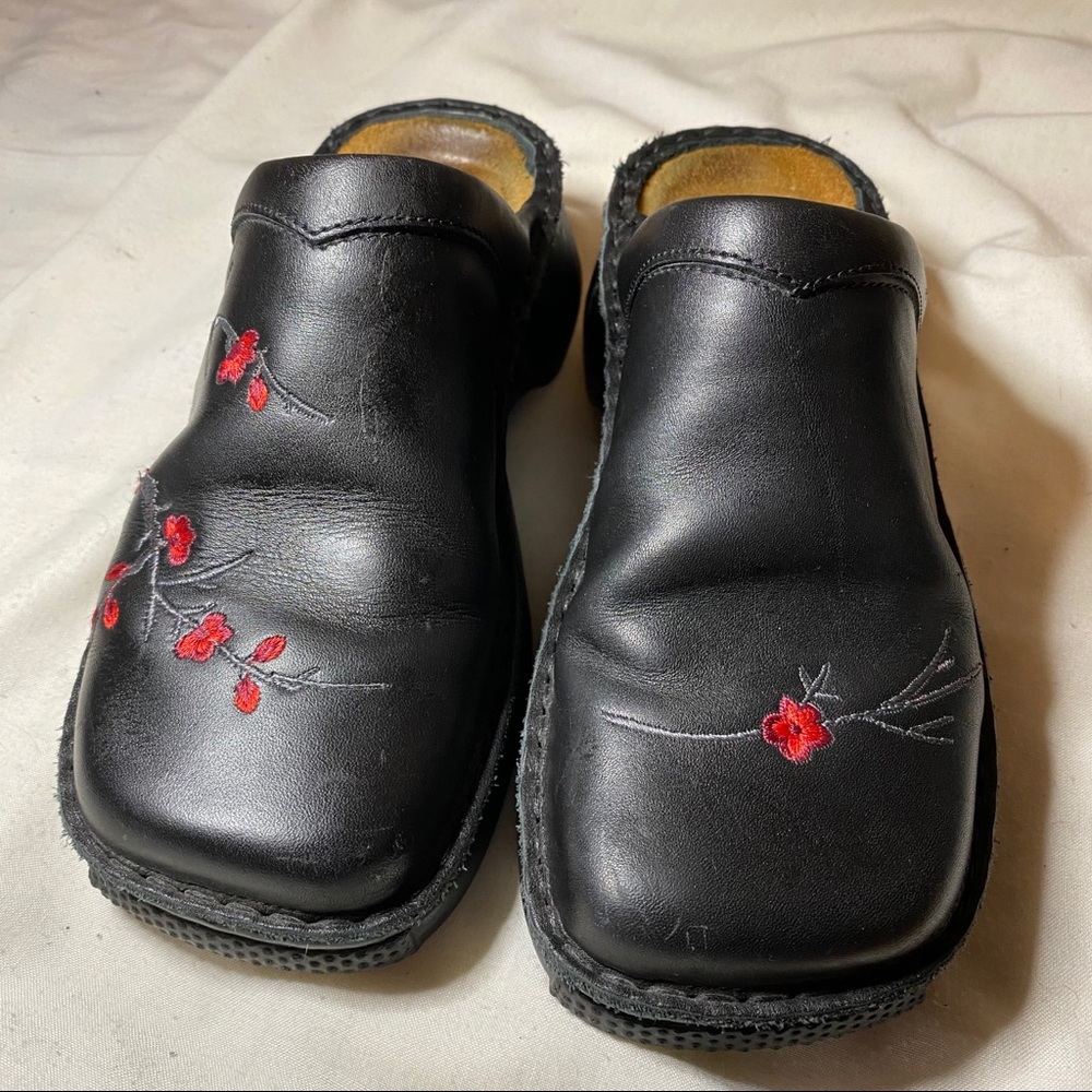 NAOT Clogs Black with Embroidered Red Roses